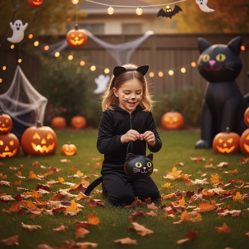 Dziecko przebrane za kota na Halloween
