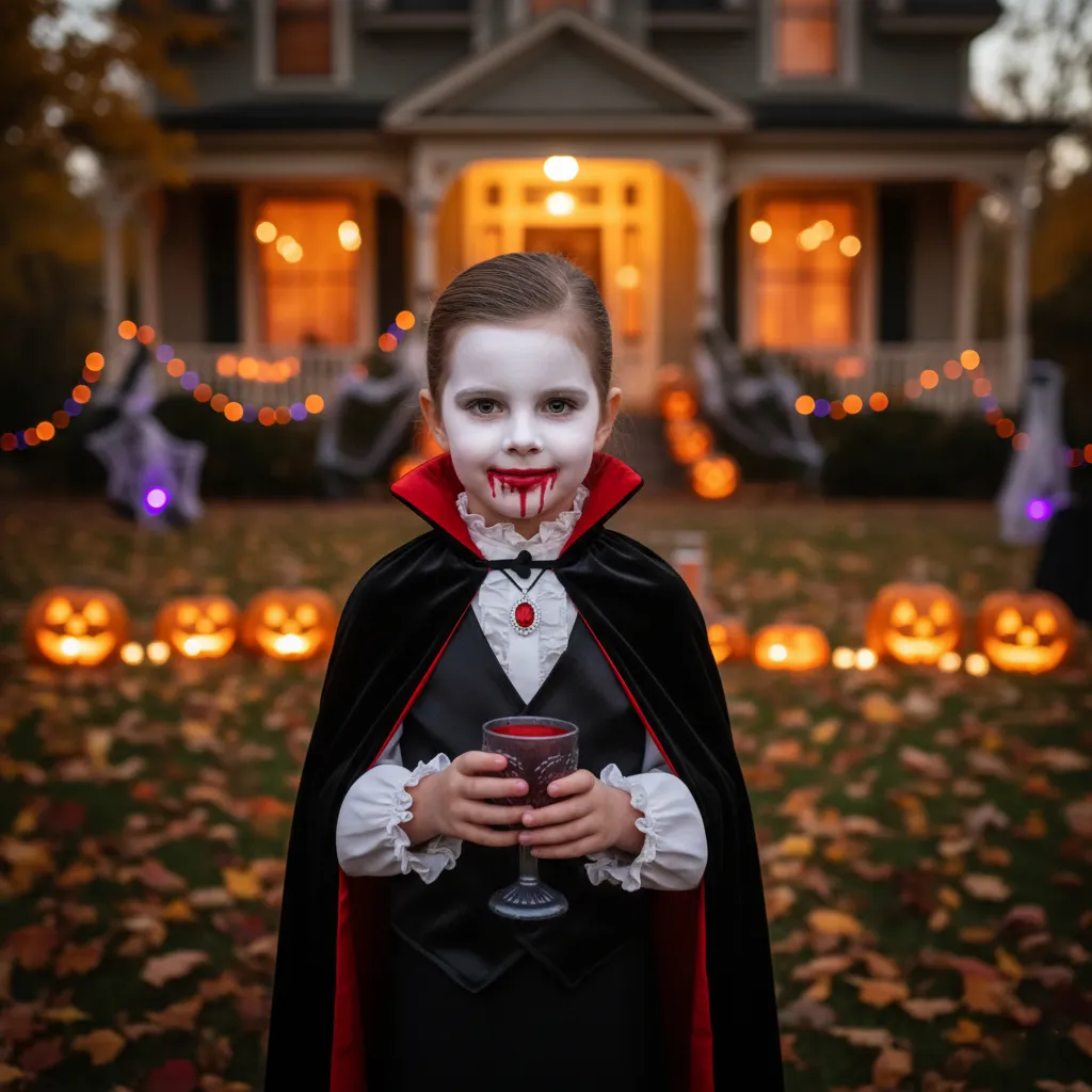 Dziecko przebrane za wampira na Halloween