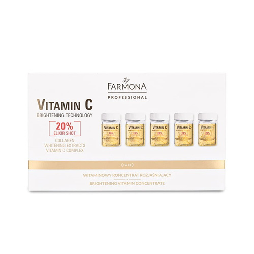 Rozjaśniający koncentrat do twarzy z kolagenem VITAMIN C Farmona 5x 5ml