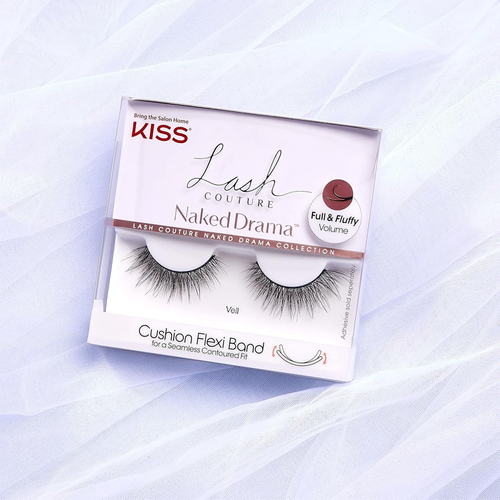 Sztuczne rzęsy na pasku KISS Naked Drama Veil efekt norki 3D + klej 1 g