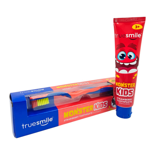 Truskawkowa pasta do zębów dla dzieci + szczoteczka Monster Truesmile 75 ml