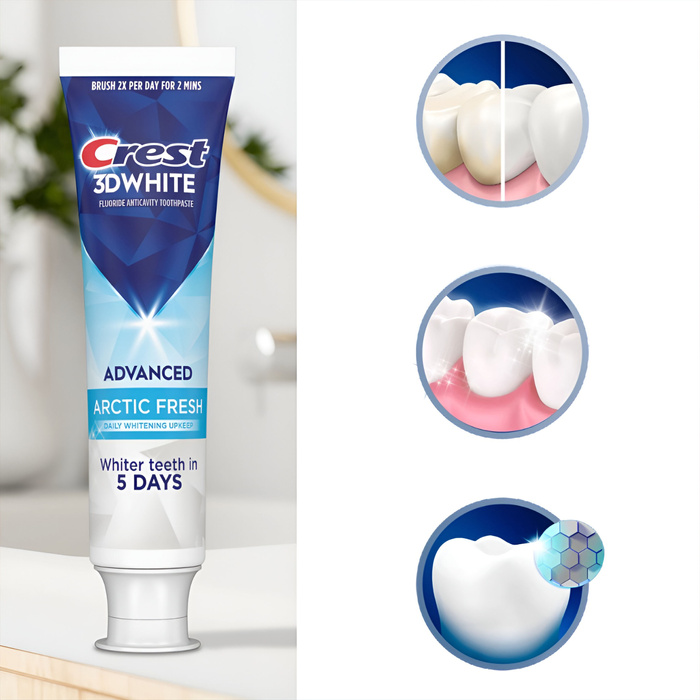 Pasta do zębów z fluorem mocno miętowa Arctic Fresh 3D White Crest 93 g