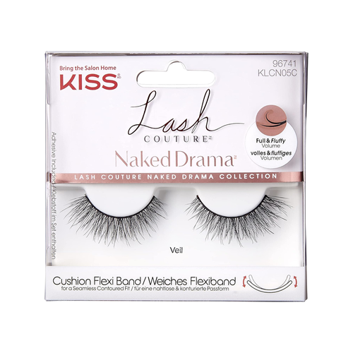 Sztuczne rzęsy na pasku KISS Naked Drama Veil efekt norki 3D + klej 1 g