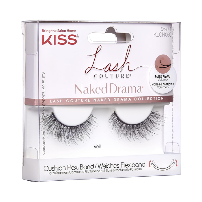 Sztuczne rzęsy na pasku KISS Naked Drama Veil efekt norki 3D + klej 1 g