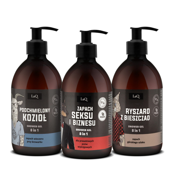 Zestaw męski 3x żel pod prysznic 8w1 limited edition LAQ Czyściopak 1szt,