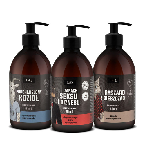 Zestaw męski 3x żel pod prysznic 8w1 limited edition LAQ Czyściopak 1szt,
