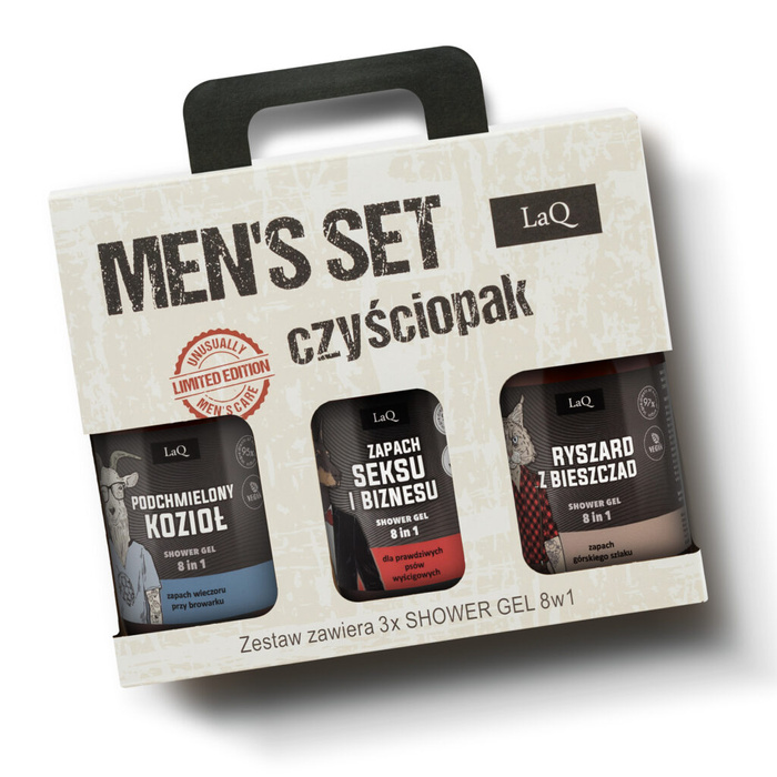 Zestaw męski 3x żel pod prysznic 8w1 limited edition LAQ Czyściopak 1szt,