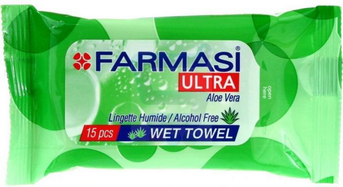 Nawilżane chusteczki odświeżające do ciała zielone Aloe Vera FARMASI 15 szt