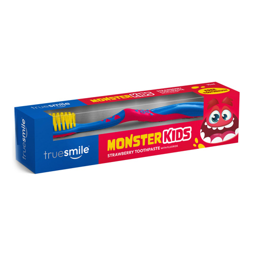 Truskawkowa pasta do zębów dla dzieci + szczoteczka Monster Truesmile 75 ml