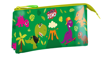 Piórnik szkolny dla dzieci trzykomorowy z dinozaurami CRAZY DINO Kids 21 cm