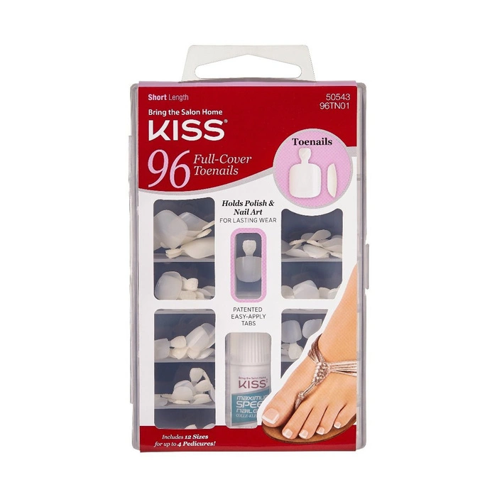 Zestaw sztucznych paznokcie do stóp z klejem krótkie KISS 96 sztuk tipsów