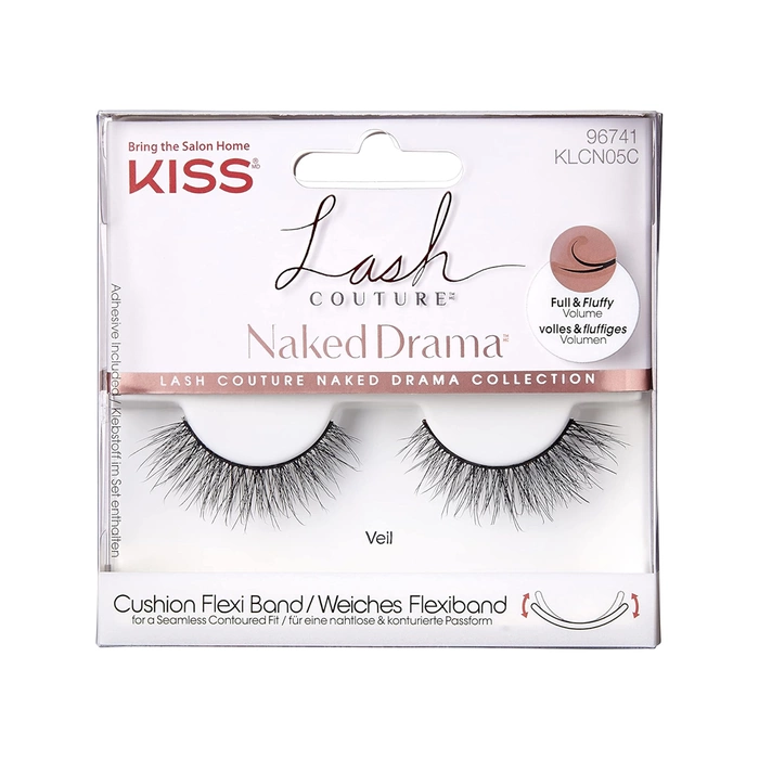 Sztuczne rzęsy na pasku KISS Naked Drama Veil efekt norki 3D + klej 1 g