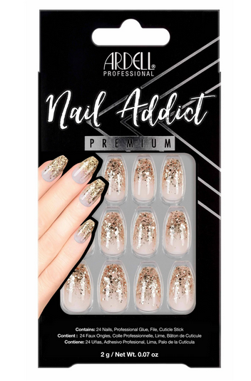 Sztuczne paznokcie złote brokat M+ klej Manicure Nail Tips Ardell 28 szt